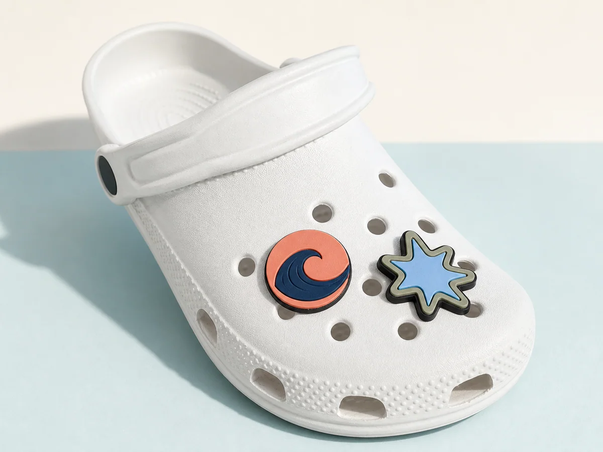 White clog with two custom soft PVC shoe charms